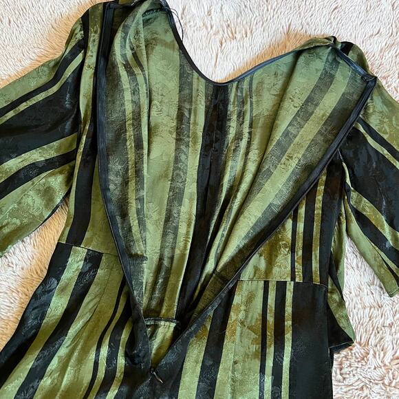 NWT Zara Woman Green & Black Stripe Print Faux Wrap Tie Front Dress - Small - Picture 14 of 15
